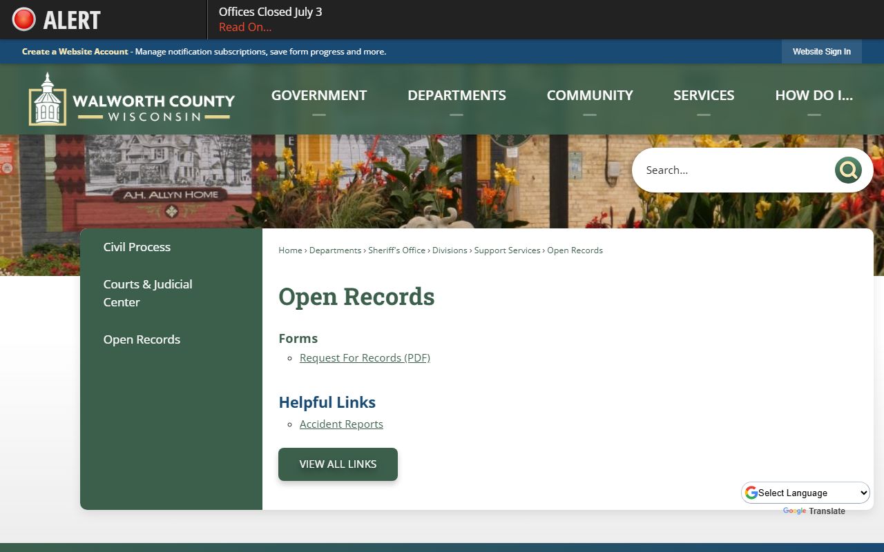 Walworth County jail mugshots sheriff open records request page